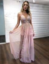 vestido rosa longo