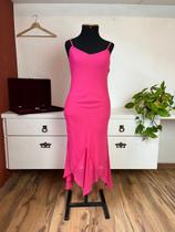 Vestido rosa midi vintage y2k evasê pontas assimétricas com bordado alças finas p Vestido rosa midi vintage y2k evasê pontas assimétricas com bordado alças finas p
