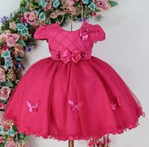 Vestido rosa pink festa infantil jardim encantado 1 a 3 anos