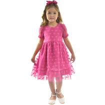 Vestido Rosa Pink Infantil Tule Poá - Batizado, Casamento e Formatura