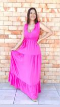 Vestido rosa pink longo sem mangas amarraçao na cintura tamanho M