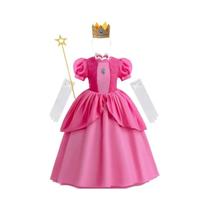 Vestido Rosa Princesa Pêssego Com Coroa E Luvas Para Meninas, Fantasia De Aniversário E Carnaval,