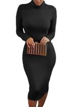 Vestido rosa Queen com gola alta, bandagem de manga comprida, preto, GG Vestido rosa Queen com gola alta, bandagem de manga comprida, preto, GG