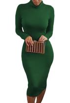 Vestido rosa Queen com gola alta de manga comprida Bodycon Green XXL Vestido rosa Queen com gola alta de manga comprida Bodycon Green XXL