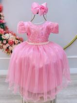 Vestido Rosa Tule Com Renda Luxo Casamento Festas infantil luxo