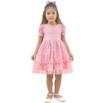 Vestido Rosê Infantil Tule Poá - Batizado, Casamento e Formatura