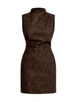 Vestido: RoseSeek, couro poliuretano, franzido, com corpo sem mangas, café M Vestido: RoseSeek, couro poliuretano, franzido, com corpo sem mangas, café M