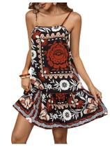 Vestido RoseSeek Floral Boho Flowy Mini Cami Ruffle Bainha Feminina