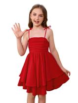 Vestido RoseSeek Girl's Flowy Cami franzido sem mangas vermelho de 8 anos
