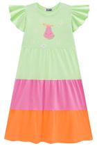 Vestido Roupa Infantil Feminino Midi Kukie Colorido Menina Manga Curta Leve Moda Verão