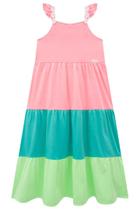 Vestido Roupa Infantil Menina Midi Meia Malha Kukiê Alças Com Delicadas Flores Colorido Kukiê Vestido Roupa Infantil Menina Midi Meia Malha Kukiê Alças Com Delicadas Flores Colorido Kukiê