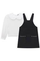 Vestido Roupa Infantil Menina Salopete Imita Couro e Camisa em Malha Manga Longa Inverno Kukiê