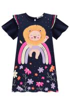 Vestido Roupa Infantil Menina Verão Alecrim Manga Curta Gola Redonda Estampa Leãozinho Kukiê Vestido Roupa Infantil Menina Verão Alecrim Manga Curta Gola Redonda Estampa Leãozinho Kukiê