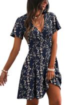 Vestido RUMIA 2026 Casual Transpassado Decote V Floral Marinho Vestido RUMIA 2026 Casual Transpassado Decote V Floral Marinho