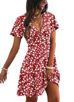 Vestido RUMIA 2026 Elegante com Amarração e Decote em V, Estampa Floral de Verão