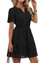 Vestido RUMIA 2026 Preto Mini com Detalhes Vazados em Laise Vestido RUMIA 2026 Preto Mini com Detalhes Vazados em Laise
