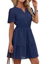 Vestido RUMIA de Manga Curta com Detalhes Vazados Azul Escuro Vestido RUMIA de Manga Curta com Detalhes Vazados Azul Escuro
