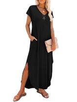 Vestido RUMIA Maxi de Verão com Decote V, Manga Curta e Bolsos Vestido RUMIA Maxi de Verão com Decote V, Manga Curta e Bolsos