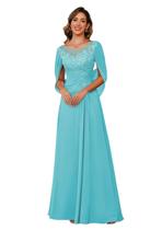 Vestido RUMUGUYA Aqua Blue Chiffon Mãe da Noiva US16