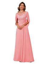 Vestido RUMUGUYA Mãe da Noiva Chiffon Coral A Line US6