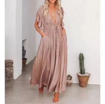 Vestido Saída Praia Longo Plus Size Babado Verde Azul Branco Preto