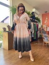 Vestido salmão e cinza tingido artesanalmente em tecido laise 100% algodão, forrado, bolsos