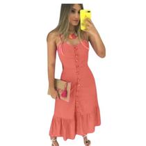 Vestido salmao viscose botoes