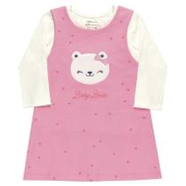 Vestido Salopete Bebê Moletinho Ursa Branco Azul Rosa Kamylus Baby Vestido Salopete Bebê Moletinho Ursa Branco Azul Rosa Kamylus Baby