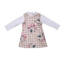 Vestido Salopete Infantil Menina Rosas Manga longa Meia Estação Inverno Verão Vestido Salopete Infantil Menina Rosas Manga longa Meia Estação Inverno Verão