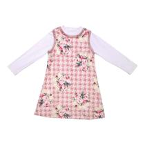 Vestido Salopete Infantil Menina Rosas Manga longa Meia Estação Inverno Verão