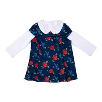 Vestido Salopete Infantil Menina Rosas Mily Conjunto Meia Estação Inverno Verão