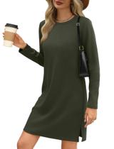 Vestido SAMPEEL casual de manga comprida com fenda no joelho L verde oliva Vestido SAMPEEL casual de manga comprida com fenda no joelho L verde oliva