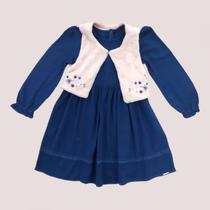 Vestido Sarja Leve Menina Colete Pelo Bordado Paraiso 14898 Vestido Sarja Leve Menina Colete Pelo Bordado Paraiso 14898