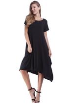 Vestido Saruel Malha com Manga Curta Preto - Único - Veste 38 ao 48