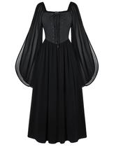 Vestido Scarlet Darkness Medieval Renaissance, manga de sino, preto Vestido Scarlet Darkness Medieval Renaissance, manga de sino, preto