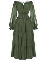 Vestido Scarlet Darkness Off Shoulder Smoked Waist Olive Vestido Scarlet Darkness Off Shoulder Smoked Waist Olive