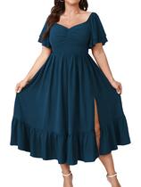Vestido SCOMCHIC Plus Size Wedding Guest Ruffle Maxi Lake Blue