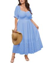 Vestido SCOMCHIC Summer Plus Size, manga curta, evasê, azul claro