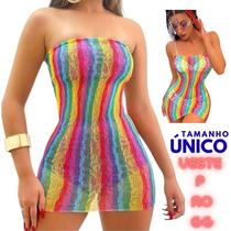 Vestido Sem Alça Arrastão Saida Praia Colorido Fashion Transparente Moda Feminina Look Festa Carnaval Tamanho Único Veste P ao GG Muita Elasticidade