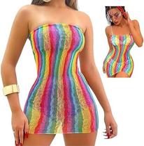 Vestido Sem Alça Arrastão Saida Praia Colorido Fashion Transparente Moda Feminina Look Festa Carnaval Tamanho Único Veste P ao GG Muita Elasticidade