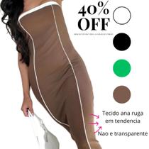 Vestido sem alça Com Listra tecido ana ruga-vestido sem alça midi longo