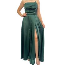 Vestido sem alça Fenda e Amarração Costas com Detalhe cor:verde esmeraldatamanho:p