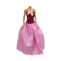 Vestido sem alça Longo Rosa Estampado Veste Boneca Vestido sem alça Longo Rosa Estampado Veste Boneca