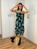 VESTIDO sem alça Y2K CORTE EVASÊ BARRA ASSIMÉTRICA FLORIDO AZUL E PRETO P/M VESTIDO sem alça Y2K CORTE EVASÊ BARRA ASSIMÉTRICA FLORIDO AZUL E PRETO P/M