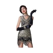 Vestido Sem Mangas Com Bordado De Lantejoulas Douradas E Franjas, Estilo Gatsby Dos Anos 1920 Para