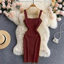 Vestido Sem Mangas De Malha Para Mulheres, Vestido Curto Sexy Bodycon De Verão Com Decote Quadrado