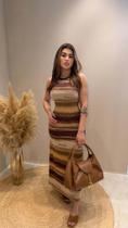 Vestido sem Mangas Evase P M Estampado Marrom Lança Perfume tamanho:P