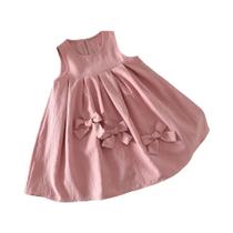Vestido Sem Mangas Rosa Doce e Fofo com Decoração de Laço para Meninas de 3 a 7 Anos para Uso Diário Vestido Sem Mangas Rosa Doce e Fofo com Decoração de Laço para Meninas de 3 a 7 Anos para Uso Diário