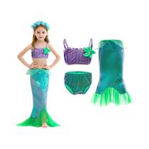 Vestido Sereia Ariel para Meninas - Fantasia de Princesa para Festa e Halloween