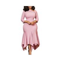Vestido Sereia Elegante Com Decote Em V Para Mulheres, Manga Longa, Cor Sólida, Comprimento Midi, Vestido Sereia Elegante Com Decote Em V Para Mulheres, Manga Longa, Cor Sólida, Comprimento Midi,